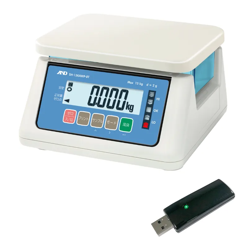 A&D 防塵・防水 デジタルはかり SH-15KAWP-BT：ワイヤレス通信モデルPC接続用ドングル付き