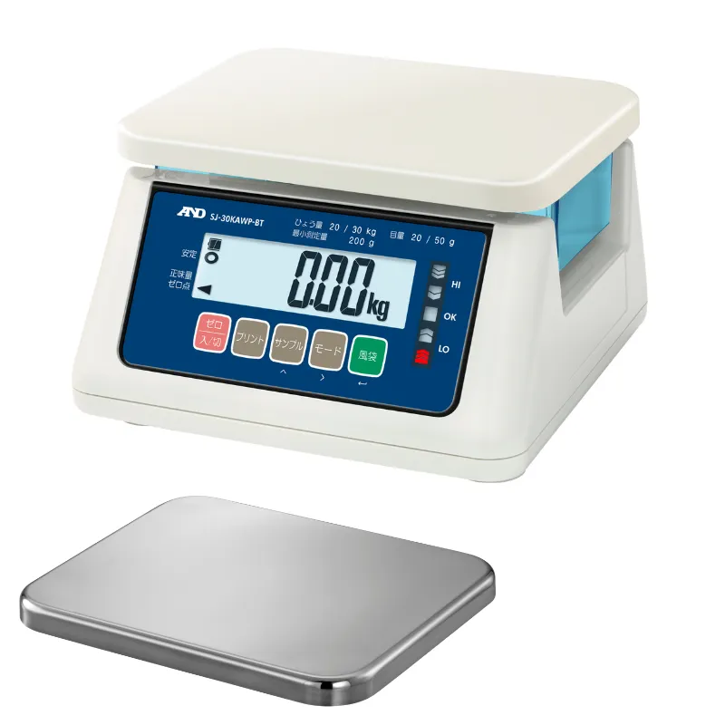 A&D 検定付 防塵・防水 デジタルはかり SJ-30KAWP-BT：ワイヤレス通信モデル (地域番号3)：ステンレス皿付き