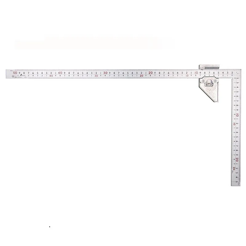 シンワ測定㈱ １２４３９：曲尺 平ぴた シルバー ５０cm 表裏同目 樹脂製ストッパー付：ＪＩＳ適合品・赤数字入