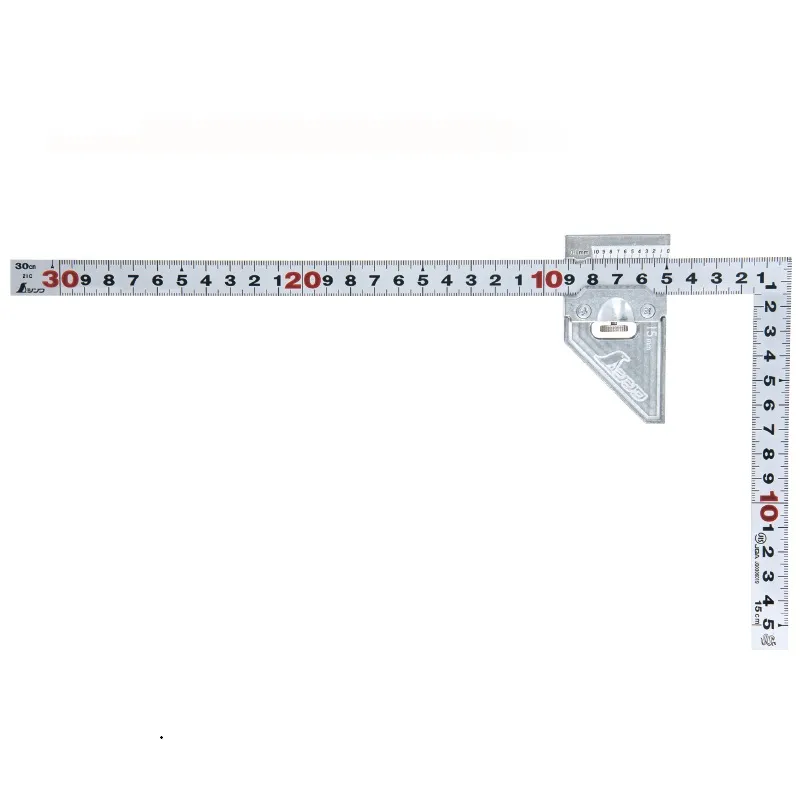 シンワ測定㈱ １２４８３：曲尺平ぴた  シルバー  ３０㎝  表裏同目：金属製ストッパー付・ＪＩＳ適合品・赤数字入