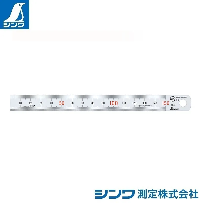 １４００１：直尺 ステン １５cm：ＪＩＳ適合品・赤数字入