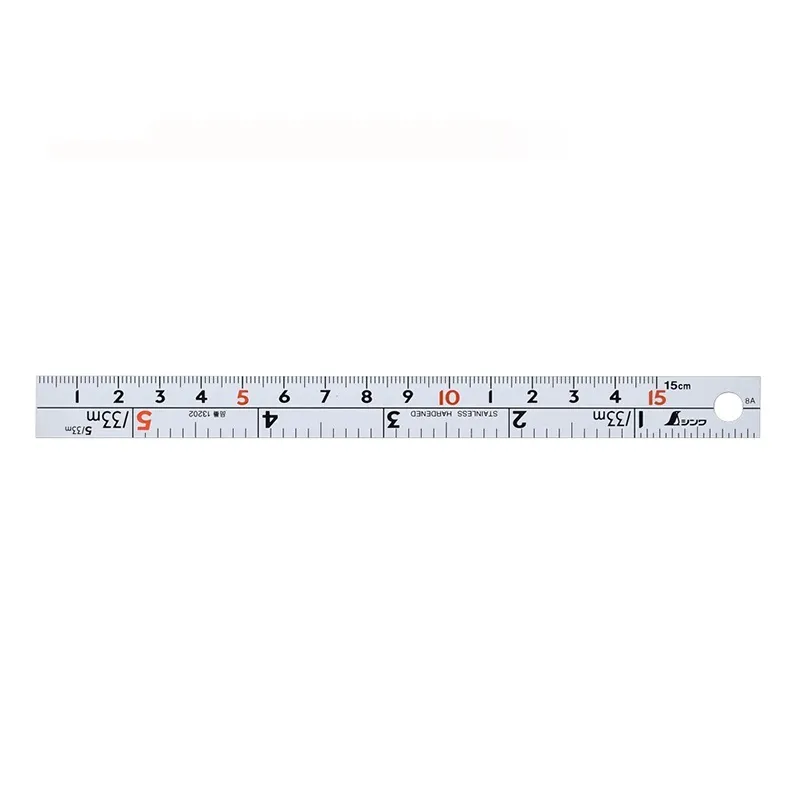 １３２０２：直尺 シルバー １５cm 併用目盛 cm表示 Ｗ左基点：赤数字入