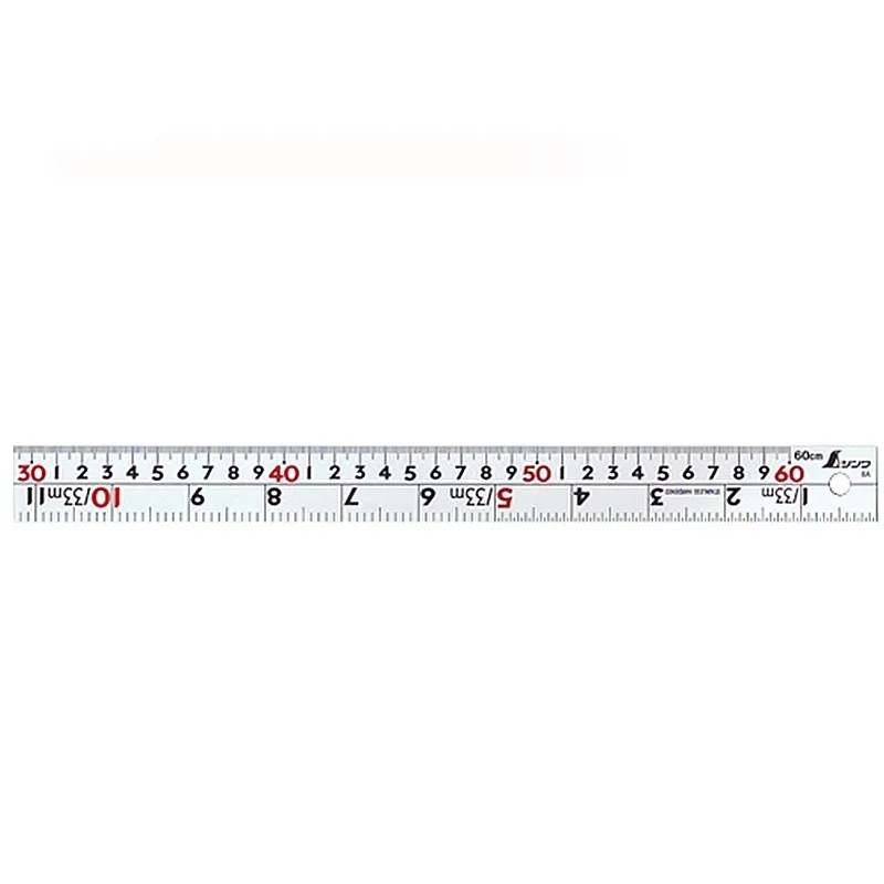 １３２０４：直尺 シルバー ６０cm 併用目盛 cm表示 Ｗ左基点：赤数字入