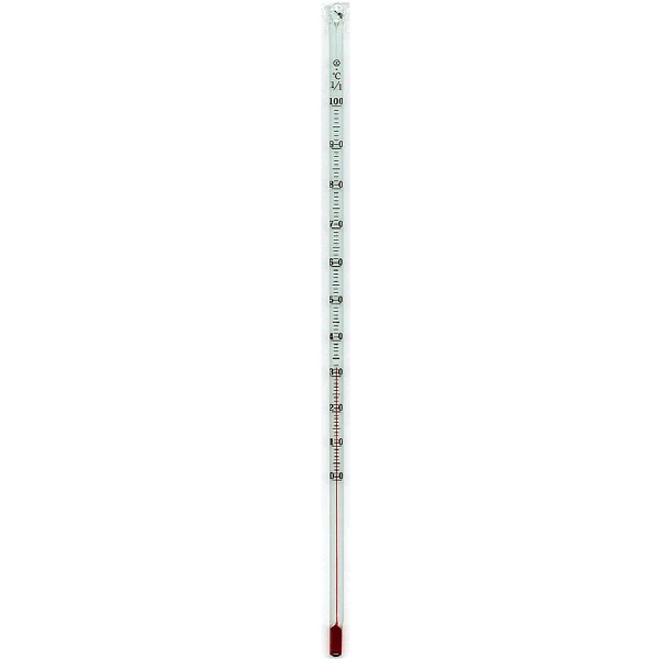 赤液棒状温度計 ０～１００℃・全長３０㎝：特価品